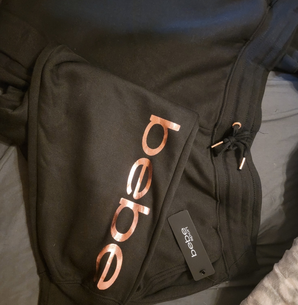 BEBE BLACK AND ROSE GOLD JOGGERS